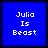 Four identical blue square each display white pixelated text reading "Julia Is Beast" in three lines