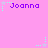 Pixelated text 'Joanna' in purple with cyan star and dot accents on a solid pink background.