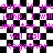 Black-and-white checkered background with repeated pink pixelated text reading "cause if you jump. I will jump. I will jump too. Wump too. We will fall together" in a pattern