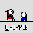Pixel art of two stick figures with speech bubbles displaying text variations like "HOLY CRIP..." and "CRAPPLE!!!" on a gray background.