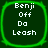 Four identical green-bordered square icons with dark green backgrounds display white pixelated text reading "Benji Off Do Leash" in a vertical arrangement.