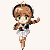 Pixelated character with brown hair and green eyes in a black jacket and white skirt performing sequential actions against a white background.