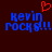 Pixelated blue text "Kevin Mock 6!!!" on dark red background with a red heart symbol above left text block.