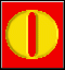 Animated sequence showing a yellow oval with red vertical slit on red background transitioning to orange circular shape on blue background.
