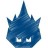 Blue pixelated character with spiky hair, two white square eyes on a rounded face against a plain background.
