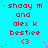 Red text on cyan background displays repeated names and symbols in a pattern with a gray rectangle in the bottom-right corner