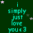 Green background with repeated cyan text 'i simply just love you<3' and scattered white and gray stars.