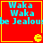 Red square with yellow border containing blue text "Waka Waka be Jealous" and a yellow Pac-Man icon, repeated in four sections