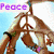 Animated icon with four quadrants showing hands making peace signs, butterflies, a rainbow, and text labels.