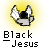 Pixelated icon shows a black and white animal head with large ears against yellow gradient background, below which is text reading 'Black Jesus' in blocky font.