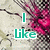 Green text reading "I Like Advertise Myself" on a textured background with pink floral elements, partially obscured by a gray rectangle.