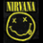 A 48x48 pixel animated contact sheet showing two frames of a Nirvana-themed buddy icon with yellow smiley face and text on dark background, alongside green "Original Icons .com" branding.