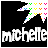 Pixelated white arrow with rainbow dots above 'michelle' text on black background, showing animation changes
