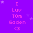 Purple background with pink text and white stars, repeating 'I Luv Tom Gaden <3' in a pattern across four
