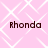 Pink background with white geometric pattern and four instances of the text 'Rhonda' in dark brown pixelated font.