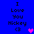 Blue background with black text reading "I Love You Mickey <3" in two vertical , each containing a pink heart icon
