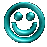 Four cyan 3D-rendered icons arranged in a : two circular smiley faces with dot eyes and curved mouths, two oval shapes containing abstract interlocking forms
