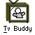 A contact sheet of 10 animated frames showing a TV-shaped buddy icon with a stick figure inside, each frame displaying different crossed-out states and motion effects.