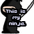 Pixelated ninja character in black outfit with orange chest symbol, holding sword across four showing text changes