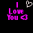 Pixelated text and heart symbols in pink and white on black background, with one frame showing a white heart outline above 'I Love You' text.