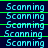 identical pixelated 'Scanning' text entries in cyan on dark blue background with green horizontal lines