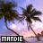 Two side-by-side pixelated images of palm trees at sunset with the text "MANDIE" in a black box below each, differing only in color saturation.
