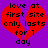 Red broken heart shape on purple background with black text reading 'love at first site only lasts for 1 day' in pixelated font.