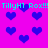 Pixelated cyan text repeats across a bright pink background with scattered blue hearts, forming a static pattern without visible animation changes.