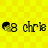 Yellow checkered background with four identical pixelated icons showing a black-and-yellow circular symbol and partial text 'chris' in dark pixels.