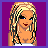 Pixel art contact sheet showing six frames of an animated buddy icon with a blonde cartoon woman, partial body views, and text phrases on purple backgrounds.