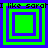 Four green and purple square frames with text "I like sarah" repeated on a blue background.