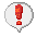 Two pixelated exclamation marks in red-orange tones inside white speech bubbles with gray outlines on a light gray background.