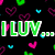 Pixelated image with green 'I LUV...' text, pink hearts, blue 'someone kute and funny' text, and a colorful background with 'someone special' text.