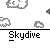 Animated contact sheet showing a skydiving character's progression from small figure to full-body pose across multiple frames with repeated "Skydive" text labels.