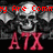 Two identical pixelated skulls with red text above and below on a black background, animated to shift horizontally.