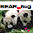 Animated contact sheet of three 48x48 pixel frames showing panda bears hugging with changing heart symbols and text, displayed on a gray background.