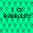 Pixelated green background with repeating dark green bubble patterns and four identical text blocks reading 'i<3 BUBBLES!!!' in black pixel font.