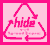 Pixelated icon with pink recycling symbol and 'hide' text, two variations showing different background shades.