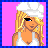 Pixel art contact sheet showing four frames of a female character in white attire with checkered leggings and text reading 'white is hot!' on pink background.