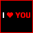 A 3x3 contact sheet of animated frames showing a pixelated "I ❤️ YOU" text animation with changing heart and letter colors on black background, plus one additional frame below the grid.