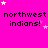 A bright pink background displays repeated text 'northwest indians!' with scattered white and light pink stars, partially obscured by a gray rectangle in the bottom-right corner.