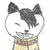 Animated cartoon cat with black and white fur, closed eyes, and a yellow patterned collar, showing subtle head movement.