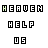 Pixelated text with 'HEAVEN', 'HELP', and 'US' in green, purple, black, white, and gray on a white background; animated dots form partial circles around 'HELP'