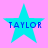 Four cyan stars on a pink background with the word TAYLOR in blue text across each star, arranged in a