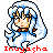 Pixel art contact sheet of three Inu Yasha character frames with red text labels, showing subtle facial expression changes across sampled animation frames.