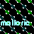Pixelated pattern with repeating green and dark teal shapes connected by white lines on black background, featuring light blue text reading 'mollorie' at bottom.