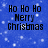 Static pixel art image with blue background and white snow-like dots, displaying text "Ho Ho Ho Merry Christmas" in black blocky font.
