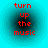 Four identical circular icons with red text "turn up the music" on a cyan background, each with a gradient halo effect.