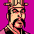 Pixel art portrait of a historical figure with black hair and beard, wearing a traditional hat and checkered garment against a solid purple background.