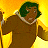 Pixelated character with dark green hair and brown skin wears brown tunic with white collar, standing against bright yellow background.